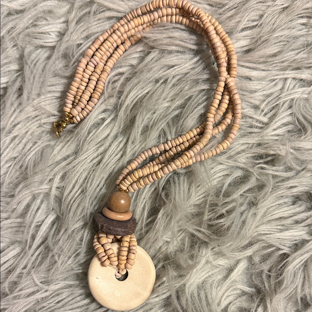 Natural Beaded Necklace with Cream Pendant